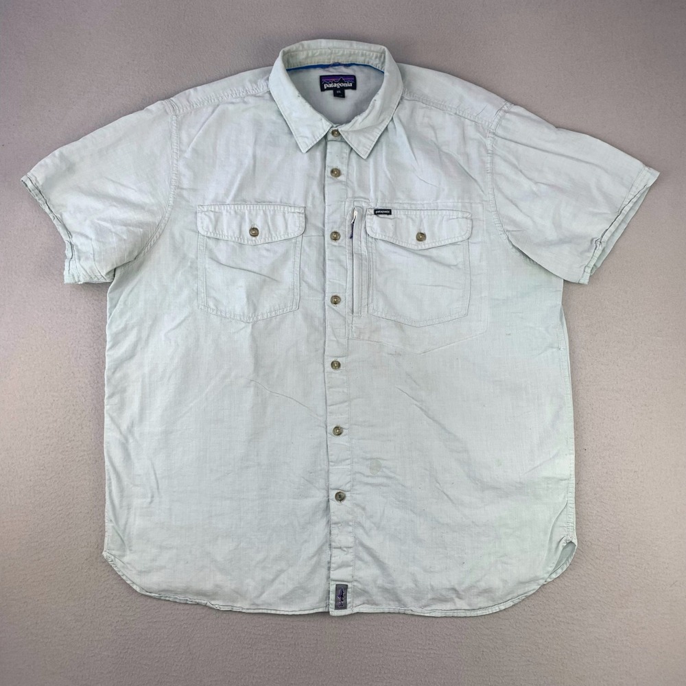 Patagonia Cayo Shirt Mens XXL Blue Short‎ Sleeve Lightweight Fishing Hiking Camp